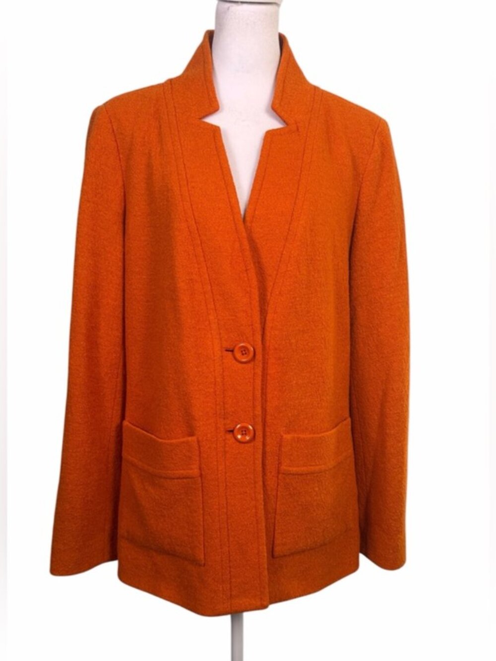 Doncaster Orange Wool Blend Jacket Size 12 Two Button Patch Pockets - Picture 5 of 11